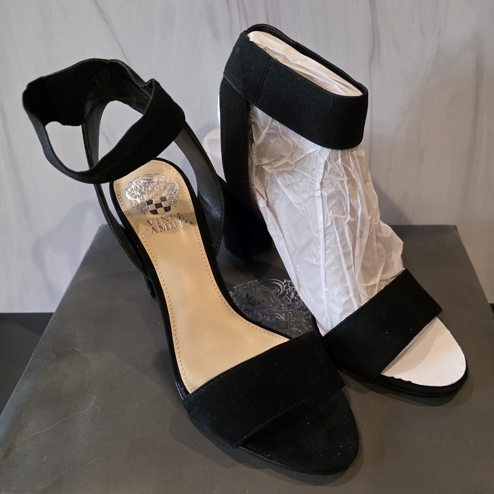 NIB Vince Camuto Women's Citriana Suede High-heel Sandals In Black - Size 7.5 - Picture 3 of 4